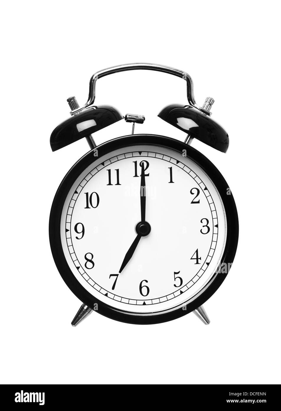 Alarm clock shows seven o`clock Stock Photo Alamy